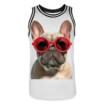 Französische Bulldogge Bouledogue français - Maillot de basket Homme - blanc/noir - Devant - AI Model Male 185 dark (185cm)