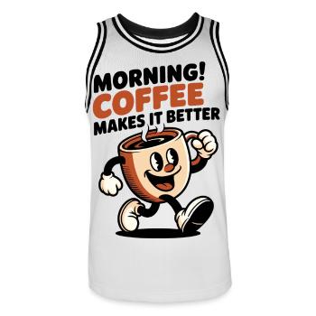 Dessin animé rétro Coffee Hero - Maillot de basket Homme - blanc/noir - Devant - AI Model Male 185 dark (185cm)