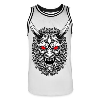 Japanese Red Portrait Oni Mask - Men's Basketball Jersey - white/black - Front - AI Model Male 185 dark (185cm)