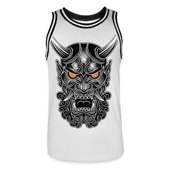 Masque Oni Hannya Totem Japonais Yeux Orange - Maillot de basket Homme - blanc/noir - Devant - AI Model Male 185 dark (185cm)
