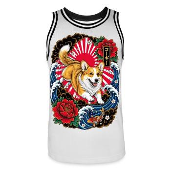 Pembroke Welsh Corgi im Japan Tattoo Stil - Männer Basketball-Trikot - Weiß/Schwarz - Vorne - AI Model Male 185 dark (185cm)