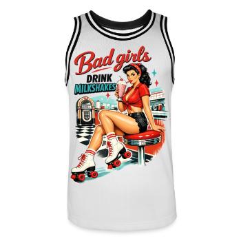 Bad Girls boivent des milkshakes – Pin-up de diner des années 50 - Maillot de basket Homme - blanc/noir - Devant - AI Model Male 185 dark (185cm)