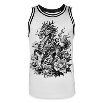 Kirin japonais dans le style de tatouage Irezumi - Maillot de basket Homme - blanc/noir - Devant - AI Model Male 185 dark (185cm)