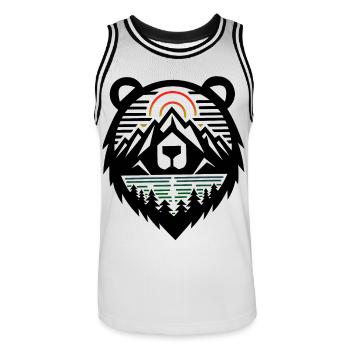 Bear Silhouette & Mountains - Men's Basketball Jersey - white/black - Front - AI Model Male 185 dark (185cm)