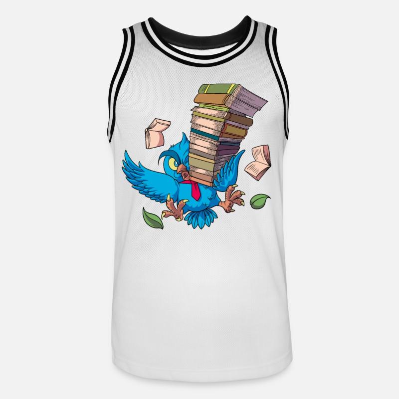 Cartoon Eule mit Bücherstapel - Büchereule - Männer Basketball-Trikot - Weiß/Schwarz