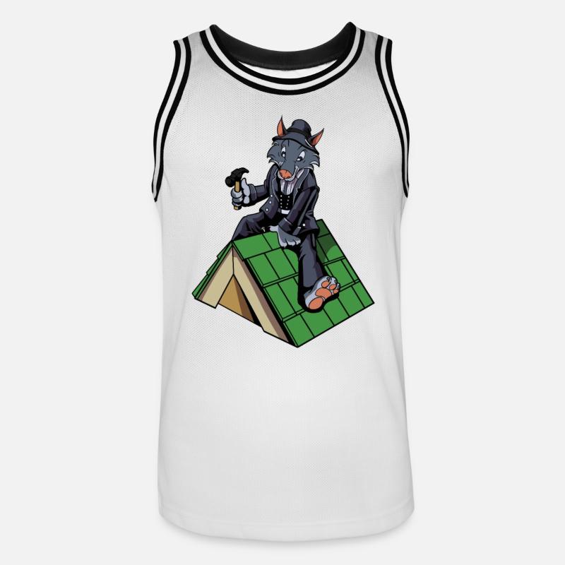 Comic Wolf als Dachdecker - Männer Basketball-Trikot - Weiß/Schwarz