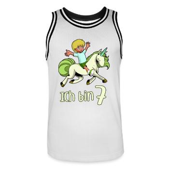 Geburtstagsshirt Einhorn - 7 Geburtstag Junge - Männer Basketball-Trikot - Weiß/Schwarz - Vorne - AI Model Male 185 dark (185cm)