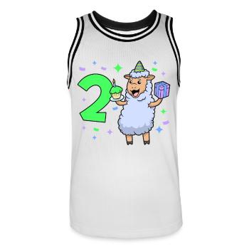 Avec mouton - anniversaire de fille 2 ans - Maillot de basket Homme - blanc/noir - Devant - AI Model Male 185 dark (185cm)