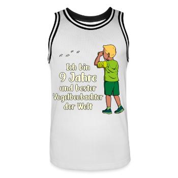 Ich bin 9 - Jungen Vogelbeobachtung - Männer Basketball-Trikot - Weiß/Schwarz - Vorne - AI Model Male 185 dark (185cm)