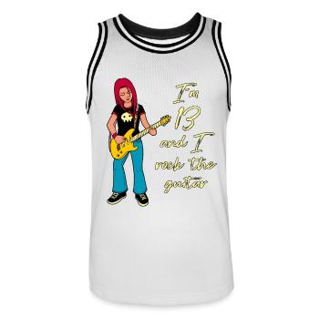 I'm 13 - Girl Guitarist - Men's Basketball Jersey - white/black - Front - AI Model Male 185 dark (185cm)