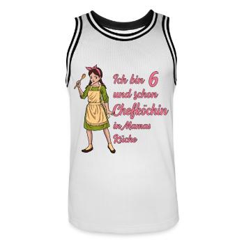 Ich bin 6 - Mädchen Koch - Männer Basketball-Trikot - Weiß/Schwarz - Vorne - AI Model Male 185 dark (185cm)