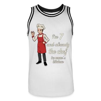 J’ai 7 ans - Jeune Chef - Maillot de basket Homme - blanc/noir - Devant - AI Model Male 185 dark (185cm)