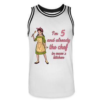 J’ai 5 ans - Fille Chef - Maillot de basket Homme - blanc/noir - Devant - AI Model Male 185 dark (185cm)
