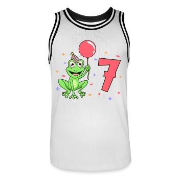 Avec grenouille - anniversaire des enfants 7 ans - Maillot de basket Homme - blanc/noir - Devant - AI Model Male 185 dark (185cm)