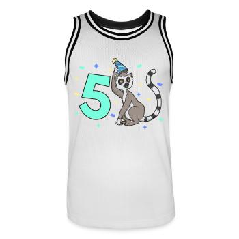 With lemur - children's birthday 5 years - Men's Basketball Jersey - white/black - Front - AI Model Male 185 dark (185cm)
