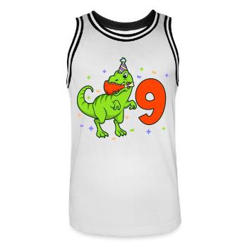 Mit TREX - Jungs Geburtstag 9 Jahre - Männer Basketball-Trikot - Weiß/Schwarz - Vorne - AI Model Male 185 dark (185cm)