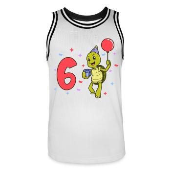 With turtle - children's birthday 6 years - Men's Basketball Jersey - white/black - Front - AI Model Male 185 dark (185cm)