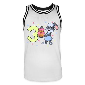 Avec lapin - fille anniversaire 3 ans - Maillot de basket Homme - blanc/noir - Devant - AI Model Male 185 dark (185cm)
