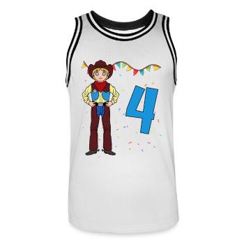 Avec Cowboy - Anniversaire des garçons 4 ans - Maillot de basket Homme - blanc/noir - Devant - AI Model Male 185 dark (185cm)
