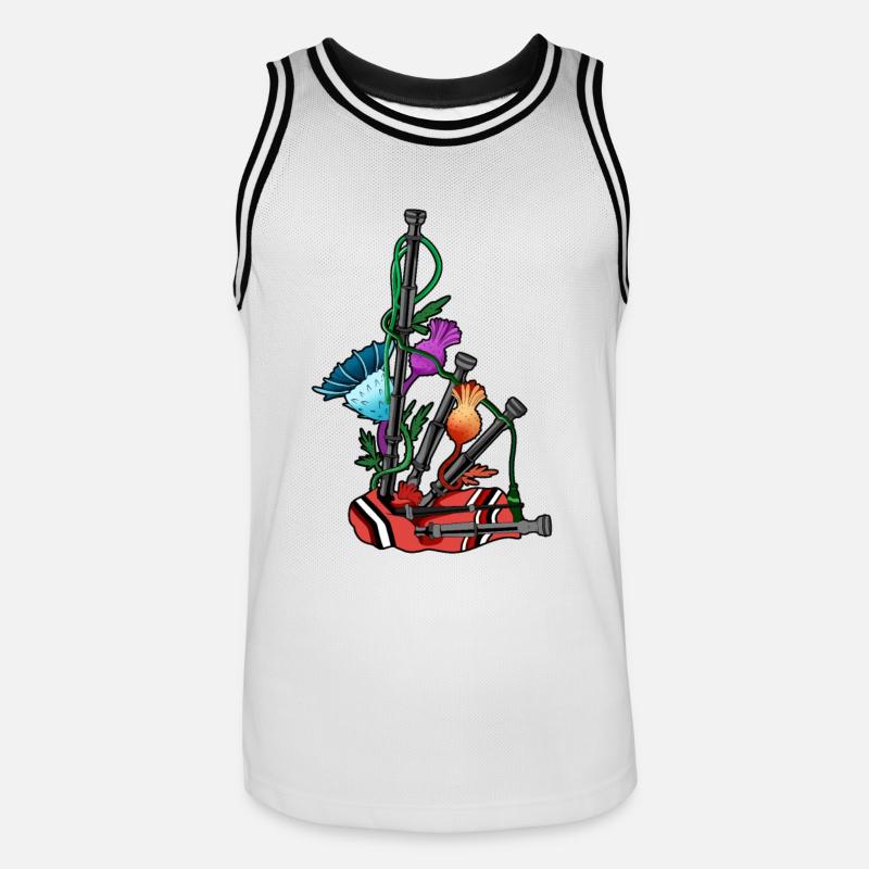 Chardon et cornemuse - Écosse - Maillot de basket Homme - blanc/noir