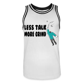Less Talk More Grind – Hustle in Silence Tee - Men's Basketball Jersey - white/black - Front - AI Model Male 185 dark (185cm)