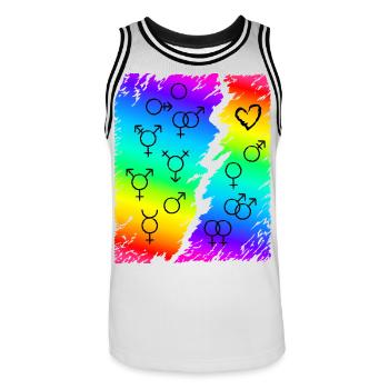 LGBT LGBTQ Drapeau arc-en-ciel - Maillot de basket Homme - blanc/noir - Devant - AI Model Male 185 dark (185cm)