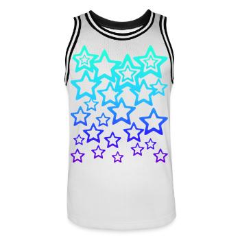 Many blue stars, star pattern - Men's Basketball Jersey - white/black - Front - AI Model Male 185 dark (185cm)