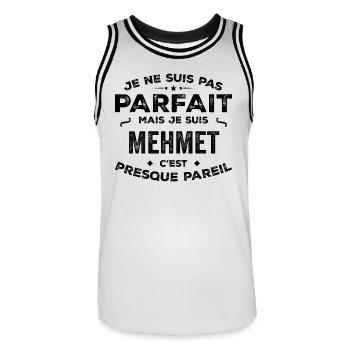 Mehmet – ein lustiger und stolzer Vorname, eine Legende - Männer Basketball-Trikot - Weiß/Schwarz - Vorne - AI Model Male 185 dark (185cm)
