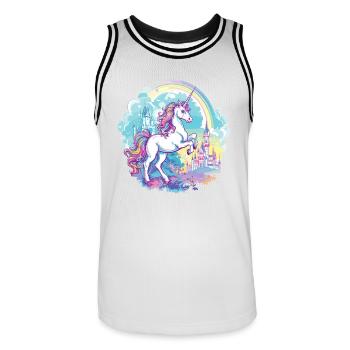 Einhorn Regenbogen Schloss Bunt Magie Fantasie - Männer Basketball-Trikot - Weiß/Schwarz - Vorne - AI Model Male 185 dark (185cm)