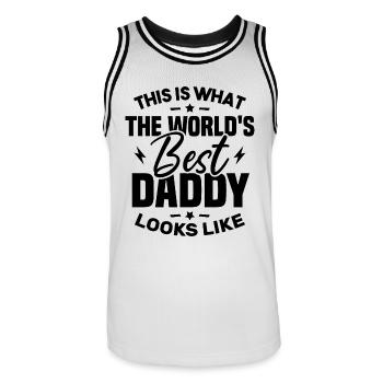 This is what the best dad in the world looks like - Men's Basketball Jersey - white/black - Front - AI Model Male 185 dark (185cm)