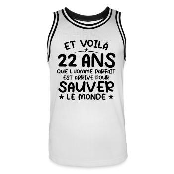 22 ans Cadeau anniversaire 22 ans Homme - Maillot de basket Homme - blanc/noir - Devant - AI Model Male 185 dark (185cm)