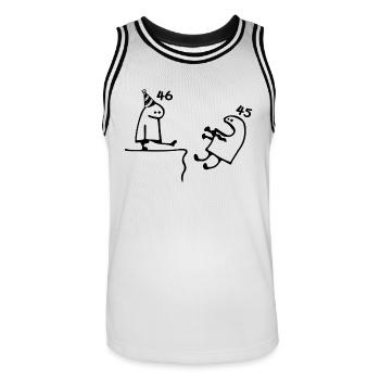 46 Jahre: Auf Wiedersehen Alter 45 Jahre, Alles Gute zum 46. Geburtstag - Männer Basketball-Trikot - Weiß/Schwarz - Vorne - AI Model Male 185 dark (185cm)