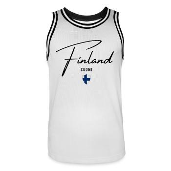 Flag of Finland, Finnish pride - Men's Basketball Jersey - white/black - Front - AI Model Male 185 dark (185cm)