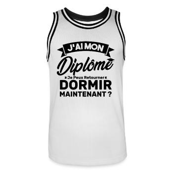 J'ai mon diplôme je peux retourner dormir? - Maillot de basket Homme - blanc/noir - Devant - AI Model Male 185 dark (185cm)