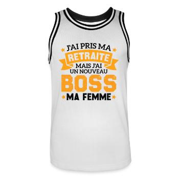Cadeau Retraite Nouveau Boss Ma Femme - Maillot de basket Homme - blanc/noir - Devant - AI Model Male 185 dark (185cm)