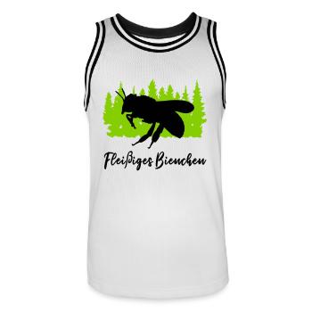"Fleißiges Bienchen: Immer emsig unterwegs" - Männer Basketball-Trikot - Weiß/Schwarz - Vorne - AI Model Male 185 dark (185cm)
