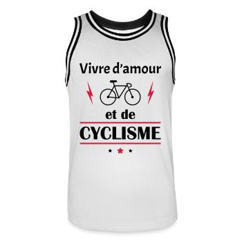 Vivre d'amour et de cyclisme, fête des pères, noël - Maillot de basket Homme - blanc/noir - Devant - AI Model Male 185 dark (185cm)