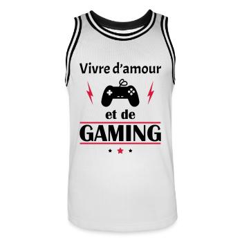 Vivre d'amour et de gaming, fête des pères, noël - Maillot de basket Homme - blanc/noir - Devant - AI Model Male 185 dark (185cm)