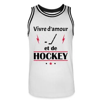 Vivre d'amour et de hockey, fête des pères, noël - Maillot de basket Homme - blanc/noir - Devant - AI Model Male 185 dark (185cm)