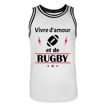 Vivre d'amour et de rugby, fête des pères, noël - Maillot de basket Homme - blanc/noir - Devant - AI Model Male 185 dark (185cm)
