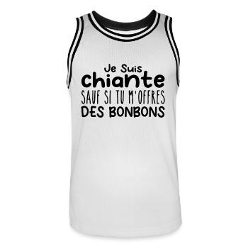 Woman who adores: Candy. Funny Design Humor - Men's Basketball Jersey - white/black - Front - AI Model Male 185 dark (185cm)