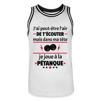 Dans ma tête je joue à la pétanque, cadeau noël - Maillot de basket Homme - blanc/noir - Devant - AI Model Male 185 dark (185cm)