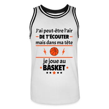 Dans ma tête je joue au basket, cadeau noël - Maillot de basket Homme - blanc/noir - Devant - AI Model Male 185 dark (185cm)