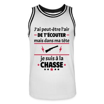 Dans ma tête je suis à la chasse, cadeau noël - Maillot de basket Homme - blanc/noir - Devant - AI Model Male 185 dark (185cm)