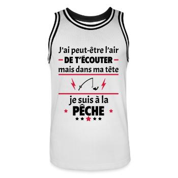 Dans ma tête je suis à la pêche, cadeau noël - Maillot de basket Homme - blanc/noir - Devant - AI Model Male 185 dark (185cm)