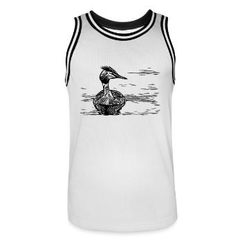 Vintage Haubentaucher schwimmend auf Fluss - Männer Basketball-Trikot - Weiß/Schwarz - Vorne - AI Model Male 185 dark (185cm)