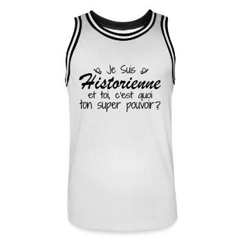 Je suis Historienne. C'est quoi ton super pouvoir - Maillot de basket Homme - blanc/noir - Devant - AI Model Male 185 dark (185cm)