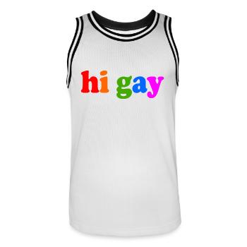 gay - Men's Basketball Jersey - white/black - Front - AI Model Male 185 dark (185cm)