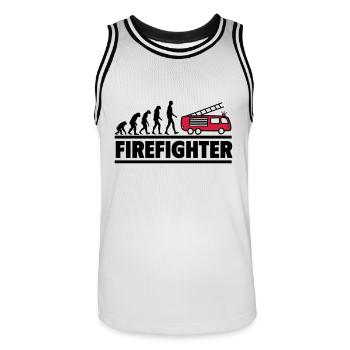 Feuerwehr-Evolution: Vom Mensch zum Feuerwehrmann - Männer Basketball-Trikot - Weiß/Schwarz - Vorne - AI Model Male 185 dark (185cm)