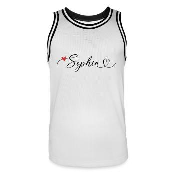 Sophia Nom Prénom Calligraphie Coeur - Maillot de basket Homme - blanc/noir - Devant - AI Model Male 185 dark (185cm)